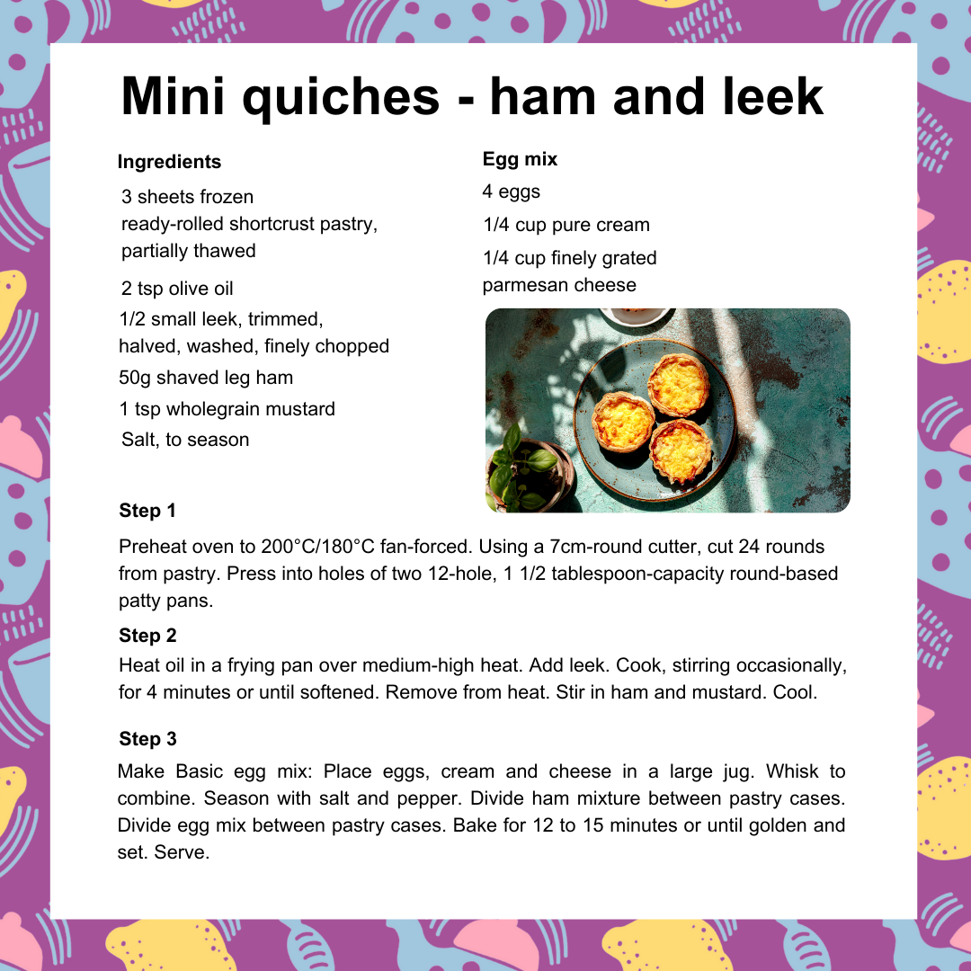 Mini quiches - ham and leek